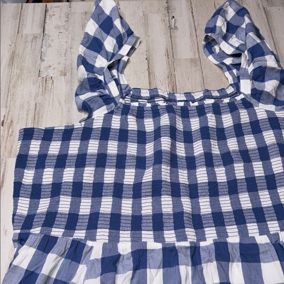 Old Navy Smocked Fit & Flare Mini Dress Plus Size 4X Flutter Sleeve Gingham Blue - Picture 13 of 15